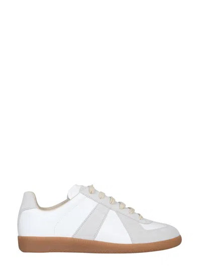 Maison Margiela Women Replica Low-top Leather Sneakers With Suede Inserts In White