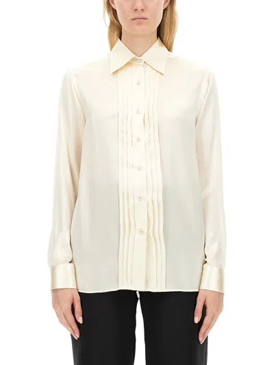 Tom Ford Silk Shirt With Pleated Detail And Pointed Collar In Pink