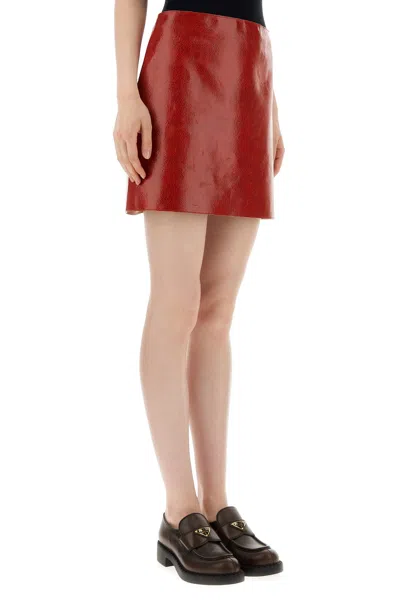 Prada Cracked-effect Leather Mini Skirt