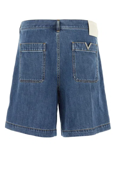 Valentino Denim Bermuda Shorts With Metallic V Detail