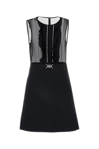 Versace Black Georgette Mini Dress In Black