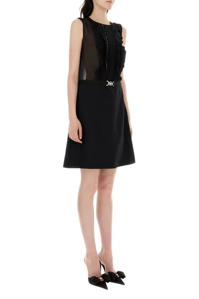 Versace Black Georgette Mini Dress In Black