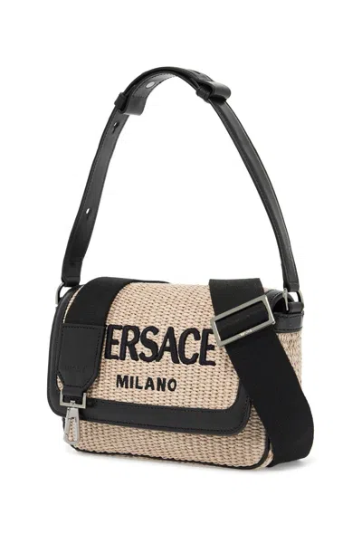 Versace Men's Milano Raffia Bag In Black