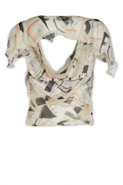 Shop Fendi Geometric Motif Printed Chiffon Top In F1iha