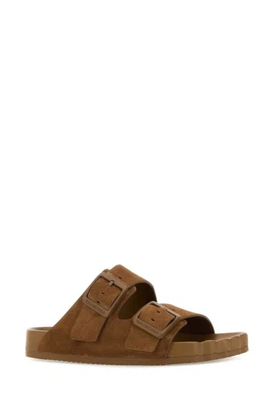 Balenciaga Camel Suede Sunday Slippers In Brown