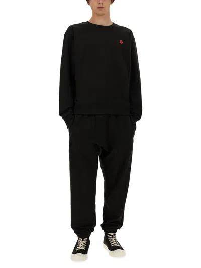 Shop Kenzo Black Sweater With Boke Flower Patch In Cotton Man