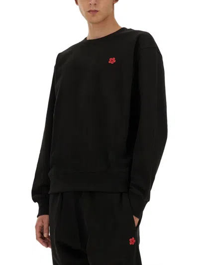 Shop Kenzo Black Sweater With Boke Flower Patch In Cotton Man