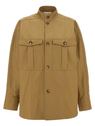 Saint Laurent Shirt Utility Tortoiseshell Buttons In Beige