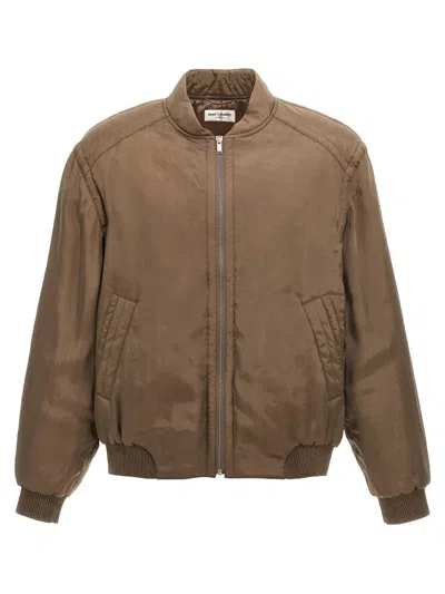Saint Laurent Twill Teddy Bomber Jacket In Green