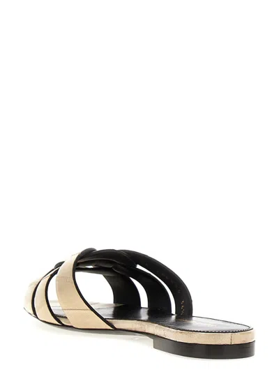 Saint Laurent Tribute Crocodile-effect Leather Sliders In Beige