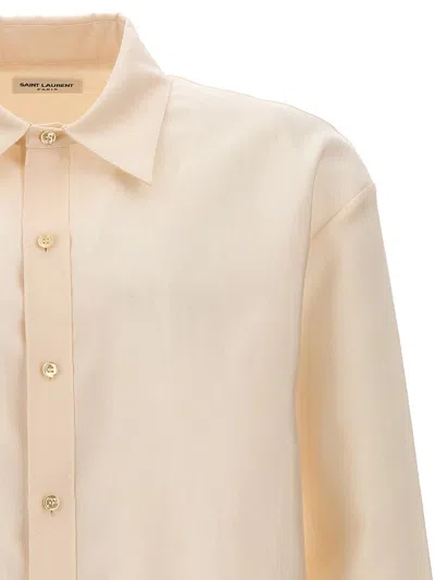 Saint Laurent Wool Blend Faille Shirt With Button Closure In Beige