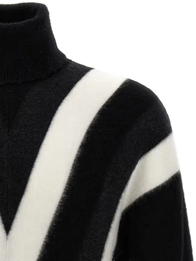 Saint Laurent Turtleneck Geometric Pattern Sweater In White/black