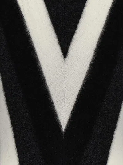 Saint Laurent Turtleneck Geometric Pattern Sweater In White/black