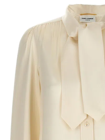 Shop Saint Laurent Lavalliere Silk Shirt In White