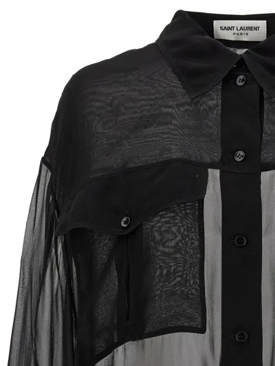 Saint Laurent Silk Crepe Muslin Shirt In Black