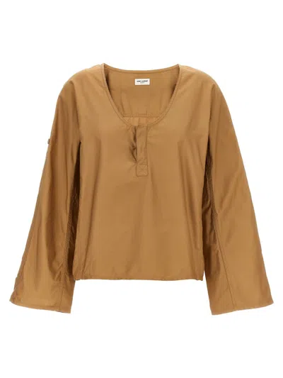 Saint Laurent Top In Twill Cammello Donna In Beige