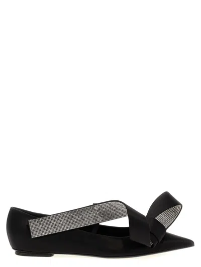 Sergio Rossi Bow Embellished Pointed Toe Ballet Flats In Black