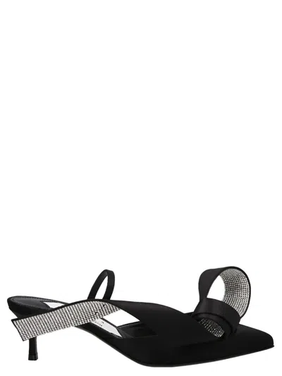 Sergio Rossi Satin Mules With Maximal Bow In Black