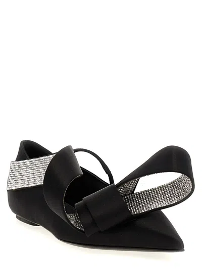 Sergio Rossi Bow Embellished Pointed Toe Ballet Flats In Black