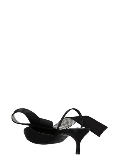 Sergio Rossi Satin Mules With Maximal Bow In Black