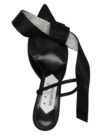 Sergio Rossi Satin Mules With Maximal Bow In Black