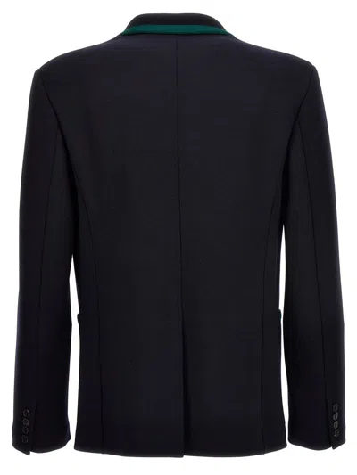 Valentino Tailored Cotton Blend Blazer With Back Slit And Sharp Lapels In Blue