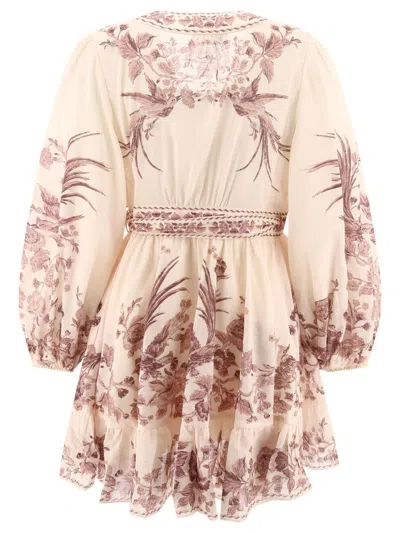 Shop Zimmermann "waverly Wrap" Dress In Cream/pink Bird