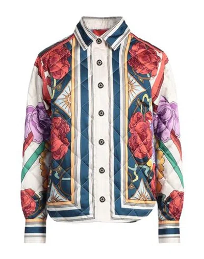 La Doublej Edie Quilted Floral Print Top Jacket In White