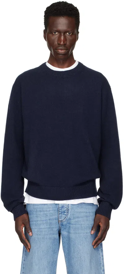 Shop The Elder Statesman Navy Simple Crew Sweater