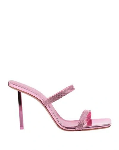Amina Muaddi Woman Sandals Fuchsia Size 8 Leather In Pink