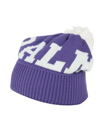 Palm Angels Logo Knitted Pompom Beanie In Purple