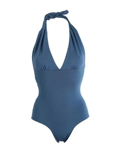 Isole & Vulcani Woman One-piece Swimsuit Slate Blue Size L Organic Cotton, Elastane In Blue