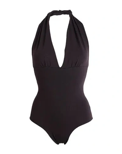 Isole & Vulcani Woman One-piece Swimsuit Chocolate Brown Size L Organic Cotton, Elastane In Brown