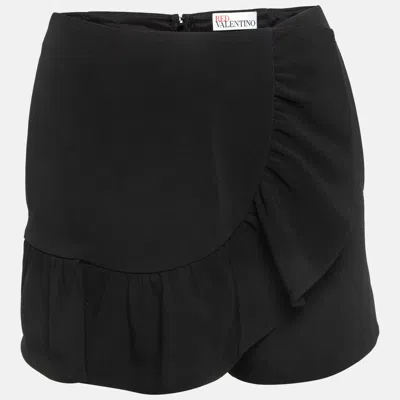 Pre-owned Red Valentino Black Crepe Ruffled Detail Shorts S