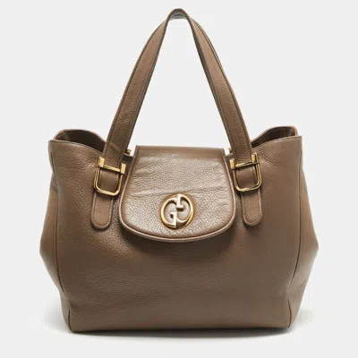 Pre-owned Gucci Beige Leather 1973 Flap Tote