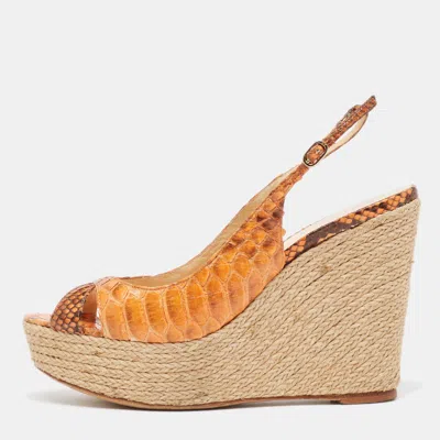 Pre-owned Alexandre Birman Orange Python Espadrille Slingback Sandals Size 39.5