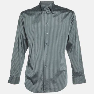 Pre-owned Emporio Armani Grey Striped Cotton Blend Button Down Shirt L