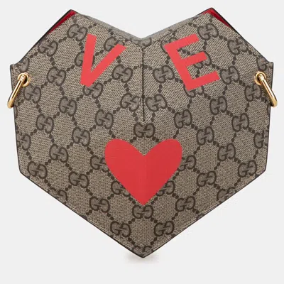 Pre-owned Gucci Gg Supreme Heart Love On Chain In Beige