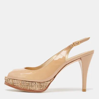 Pre-owned Stuart Weitzman Beige Patent Leather Slingback Platform Pumps Size 38