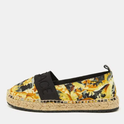 Pre-owned Versace Multicolor Baroccoo Print Canvas Slip On Espadrille Flats Size 34