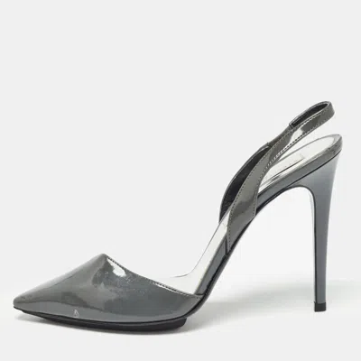 Pre-owned Stella Mccartney Grey Faux Patent Leather Slingback Pumps Size 36.5