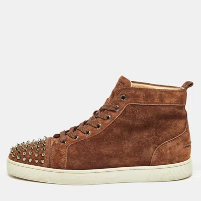 Pre-owned Christian Louboutin Brown Suede Lou Spikes Sneakers Size 44