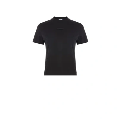 Jacquemus 'le T-shirt Gros Grain' Black Crewneck T-shirt With Logo Patch On The Front