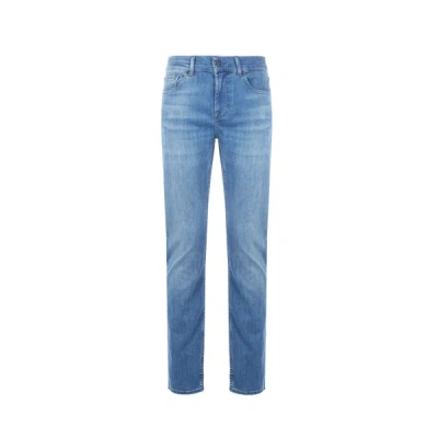 7 For All Mankind Ens Slimmy Tapered Brand-patch Stretch-denim Jeans Jazz Age In Blue