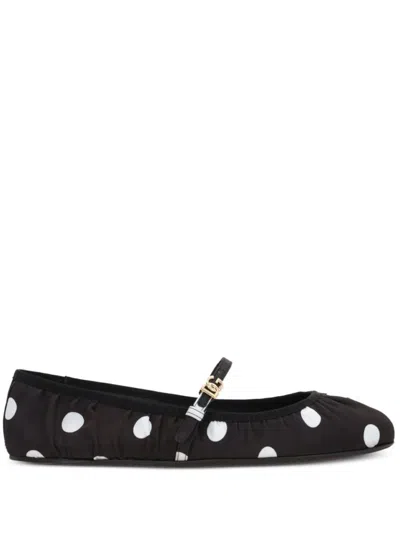 Shop Dolce & Gabbana Ballerina Flats In Cotton And Viscose With Polka Dot Print In Nero E Bianco