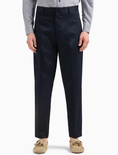 Emporio Armani Navy Blue Tailored Trousers In Blue