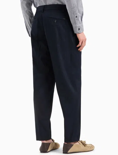 Emporio Armani Navy Blue Tailored Trousers In Blue