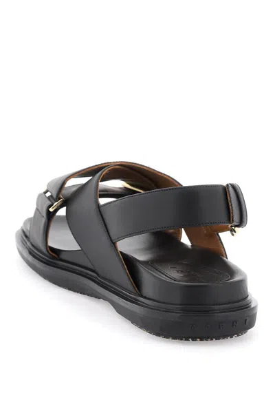 Shop Marni Fussbett Leather Sandals In Black