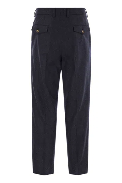 Shop Brunello Cucinelli Leisure Fit Trousers In Virgin Wool Flannel With Double Darts In Night Blue