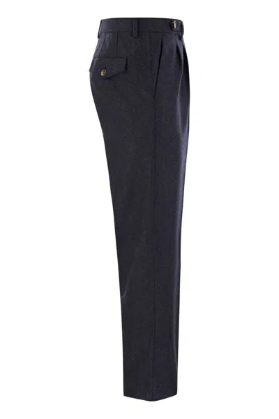 Shop Brunello Cucinelli Leisure Fit Trousers In Virgin Wool Flannel With Double Darts In Night Blue